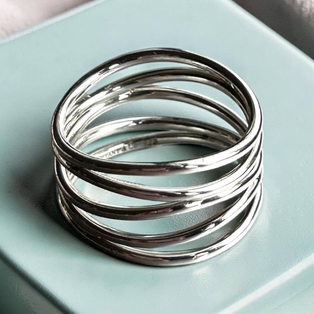 Auth Tiffany & Co Elsa Peretti Five Row Wave Ring 925 Sterling Silver Size 5.5